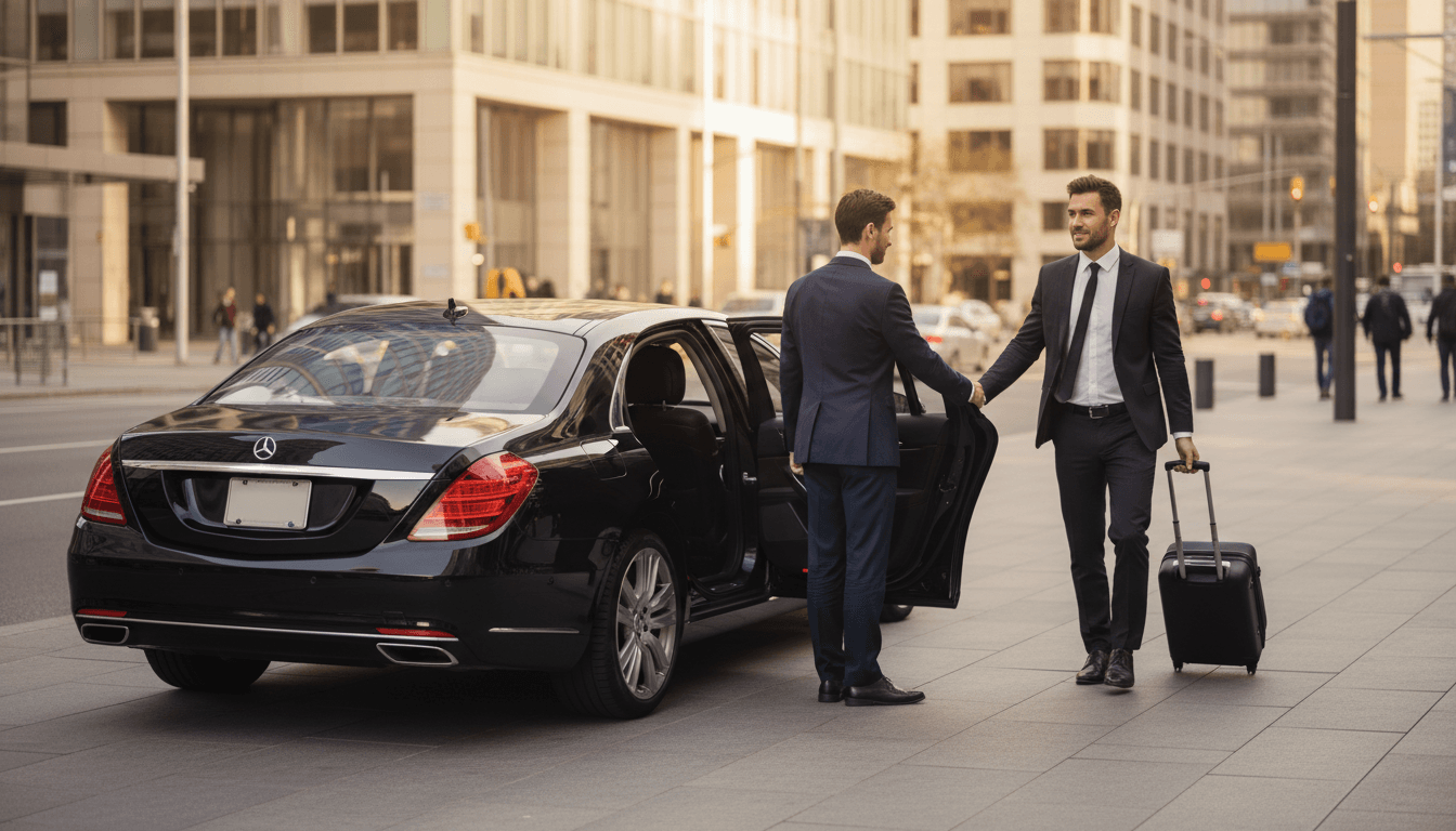 Chauffeur professionnel ouvrant la portière à un voyageur à l'aéroport